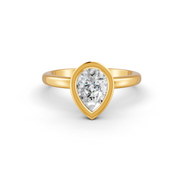 Pear Cut Real Moissanite Bezel Set Solitaire Ring 14K Gold Plated
